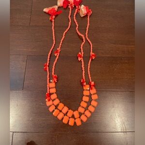 set of 2 j crew Orange stone Beaded cord Necklace with tassels